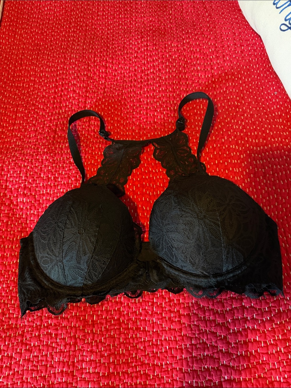PINK Victoria's Secret Black Lace Racerback Push-Up Bra